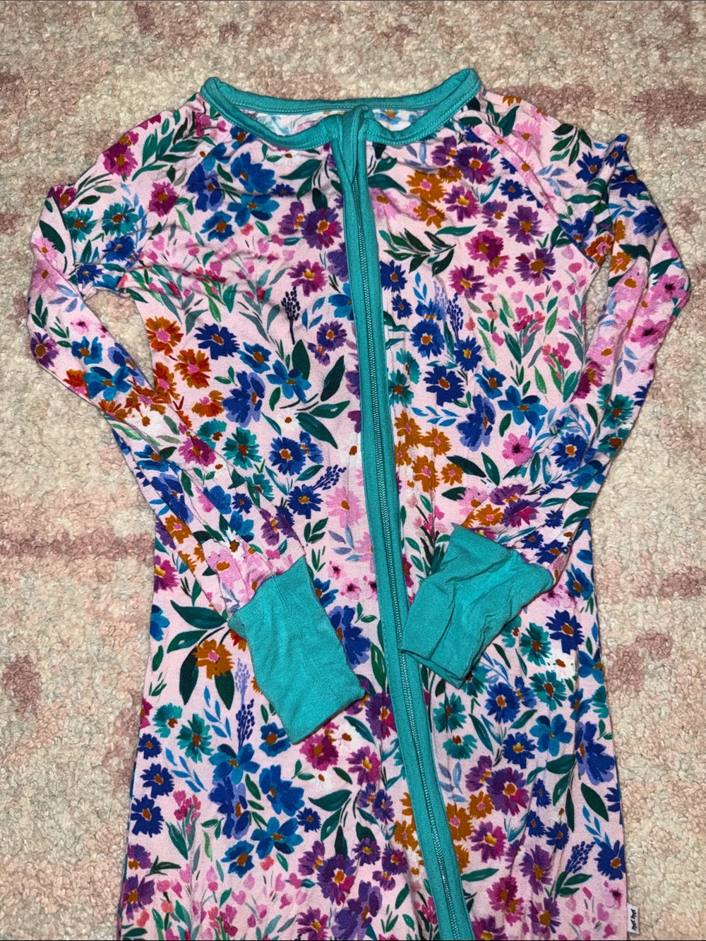 Little Sleepies Pink Floral Long-Sleeve Zip up Jammies 3T - Like New